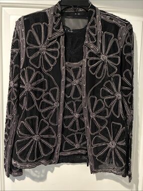 Black w/white threaded design in Floral -2 pc. Jacket& sleeveless  camisole top